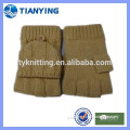 pure color cable half fingers knitted gloves with flap